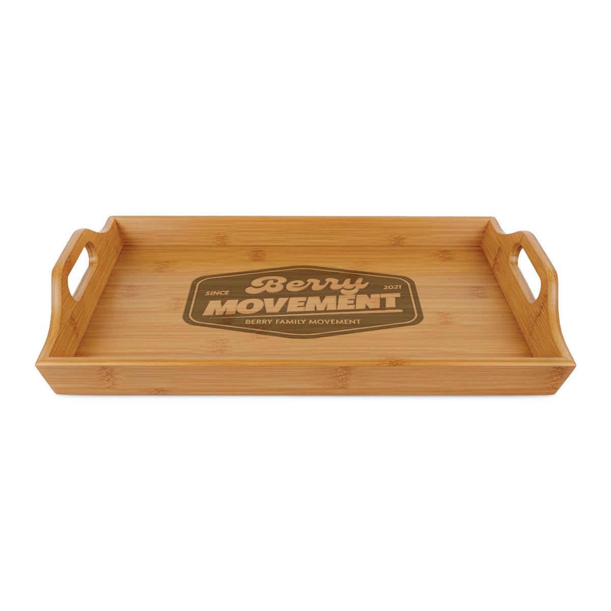 Engraved Bamboo Serving Tray — 'Berry Movement' Rustic Family Serving Tray