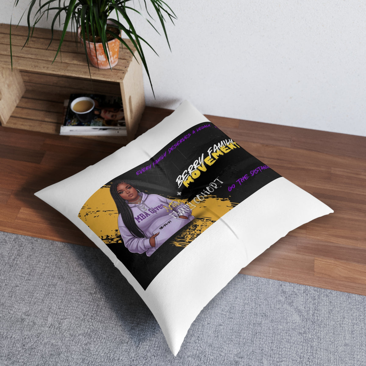 Tufted Floor Pillow — 'BeeMy Family Movement' Inspirational Graphic Cushion