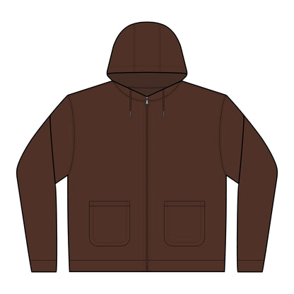 Canvas Hooded Jacket — Brown Zip Hoodie with Subtle 'B.F.M' Chest Graphic