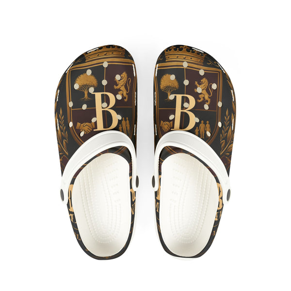 Monogram 'B' Baroque Print EVA Clogs — Brown Floral Slip-On Shoes
