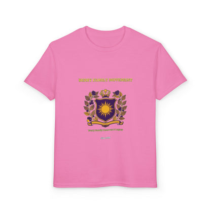 Youth Crest T‑Shirt — "Every Family Membership" Gold & Purple Emblem