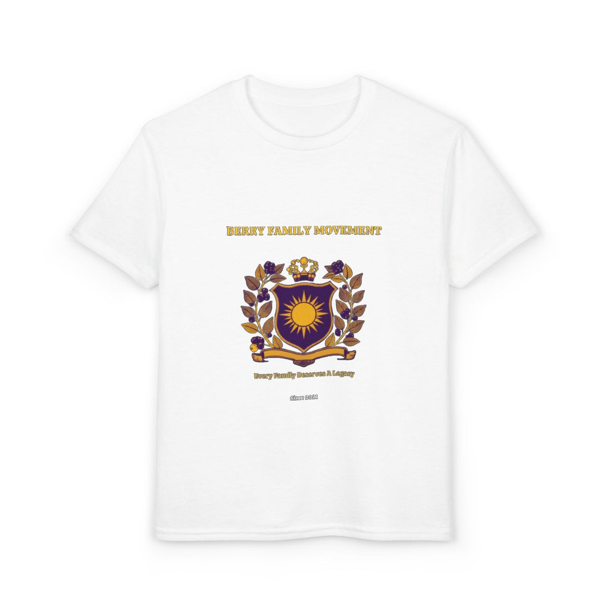 Youth Crest T‑Shirt — "Every Family Membership" Gold & Purple Emblem
