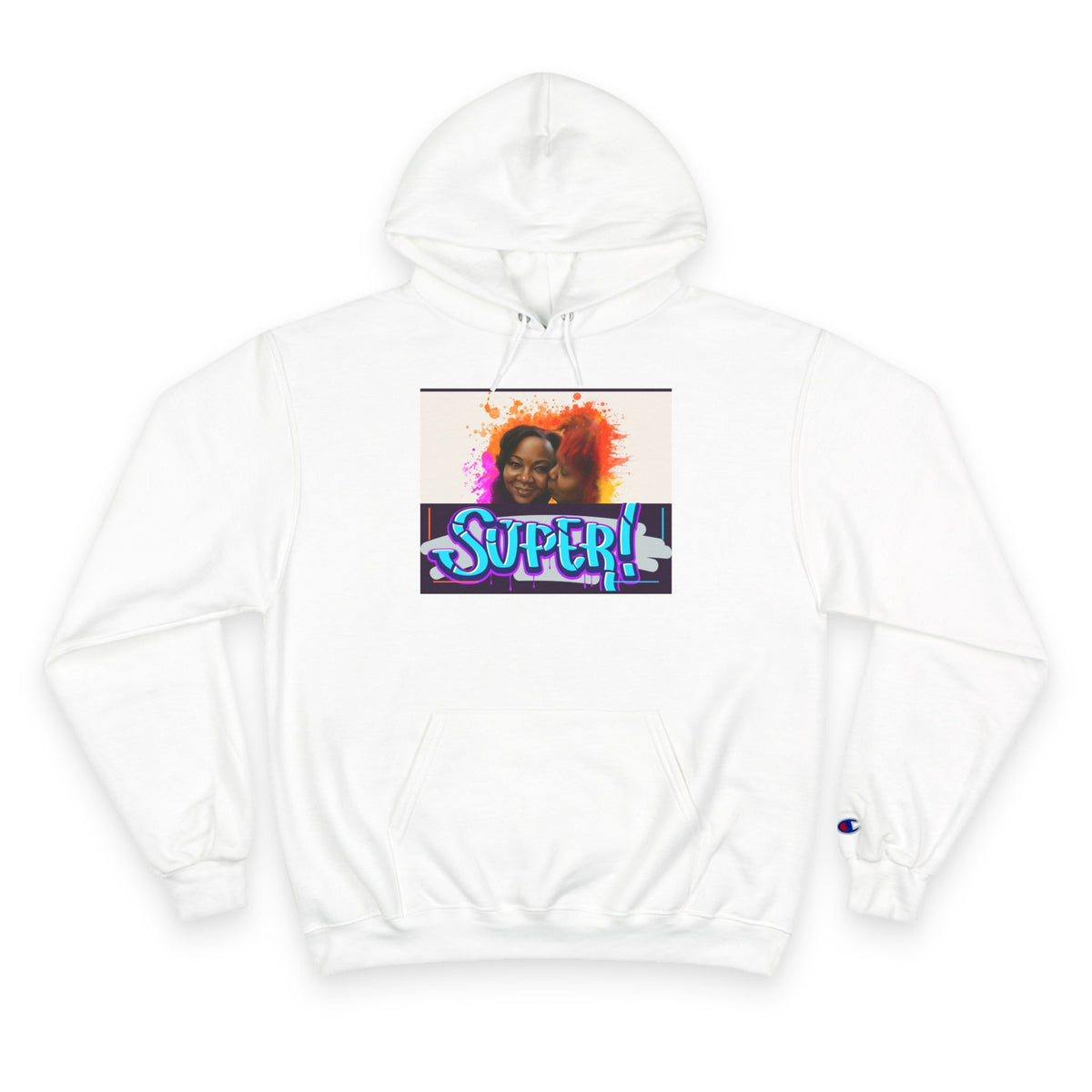 Champion Hoodie — 'Super!' Colorful Portrait Graphic Hoodie