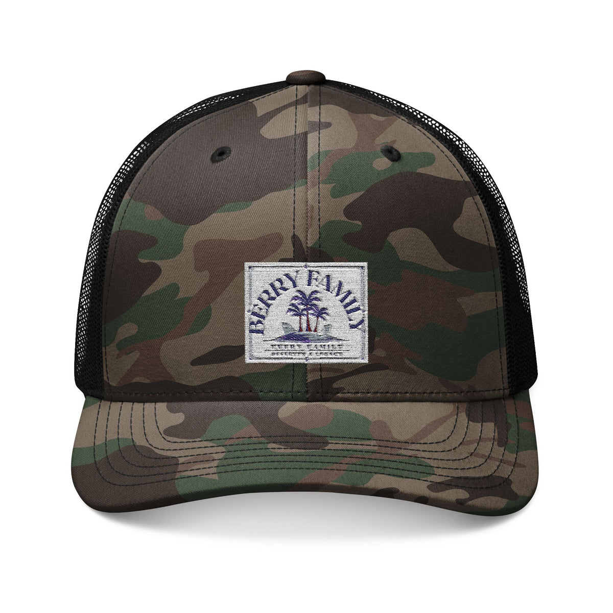Camo Embroidered Trucker Hat — Vintage Patch Baseball Cap