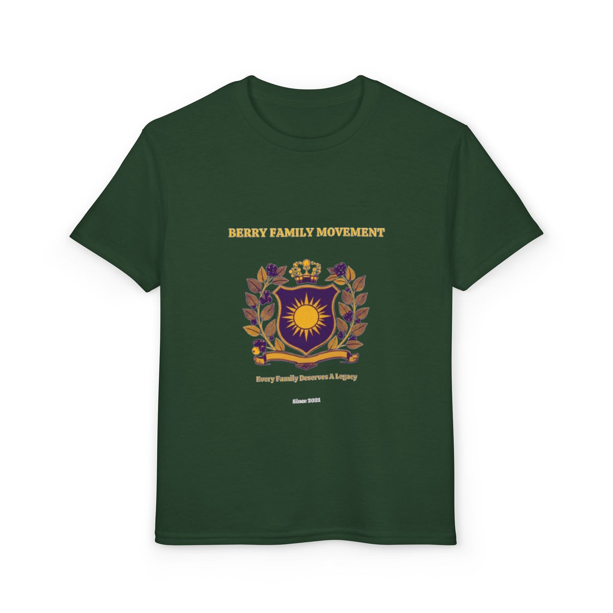 Youth Crest T‑Shirt — "Every Family Membership" Gold & Purple Emblem
