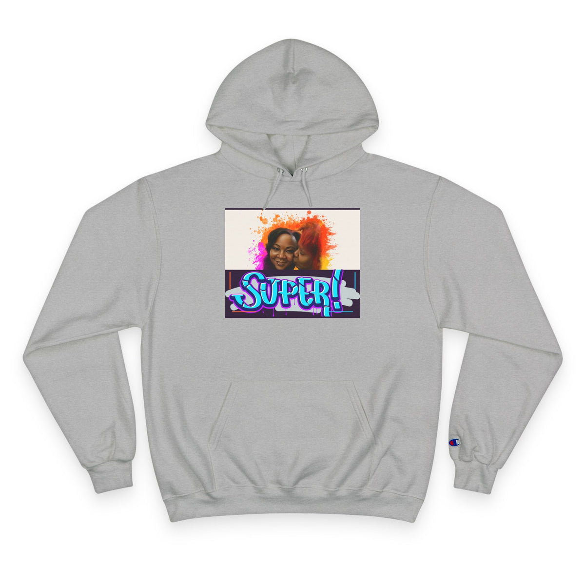 Champion Hoodie — 'Super!' Colorful Portrait Graphic Hoodie