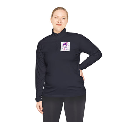 Quarter-Zip Pullover — Lavender Cat "Gives" Graphic