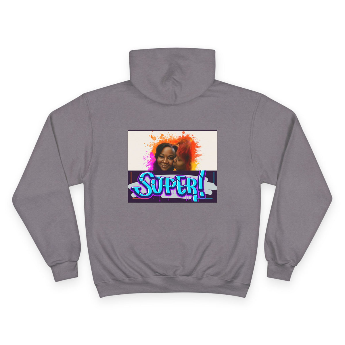 Champion Hoodie — 'Super!' Colorful Portrait Graphic Hoodie