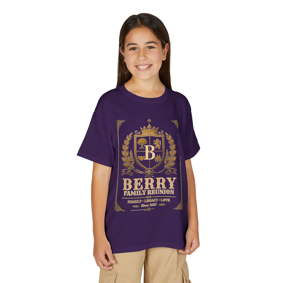 Youth Crest T-Shirt — "Berry" Vintage Family Coat of Arms Design