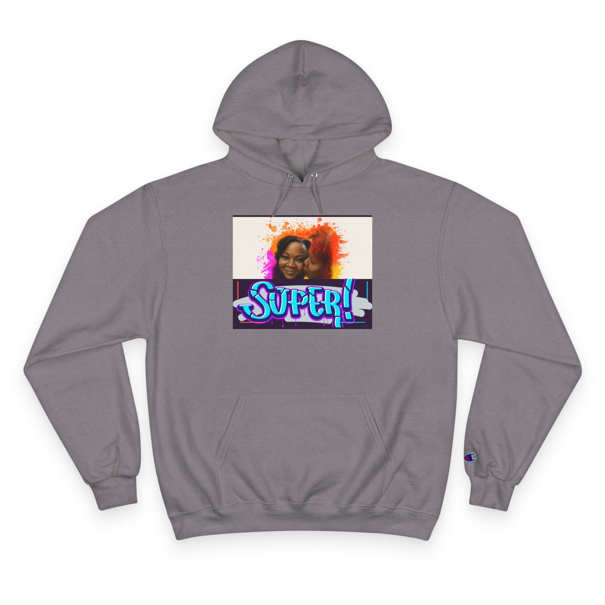 Champion Hoodie — 'Super!' Colorful Portrait Graphic Hoodie