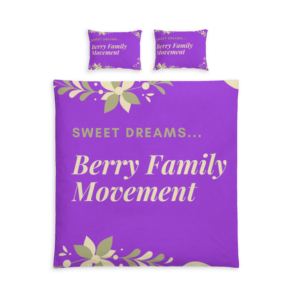 Purple Floral Pillowcase Cotton Bed Set – "Our Family Movement" Decorative Bedding