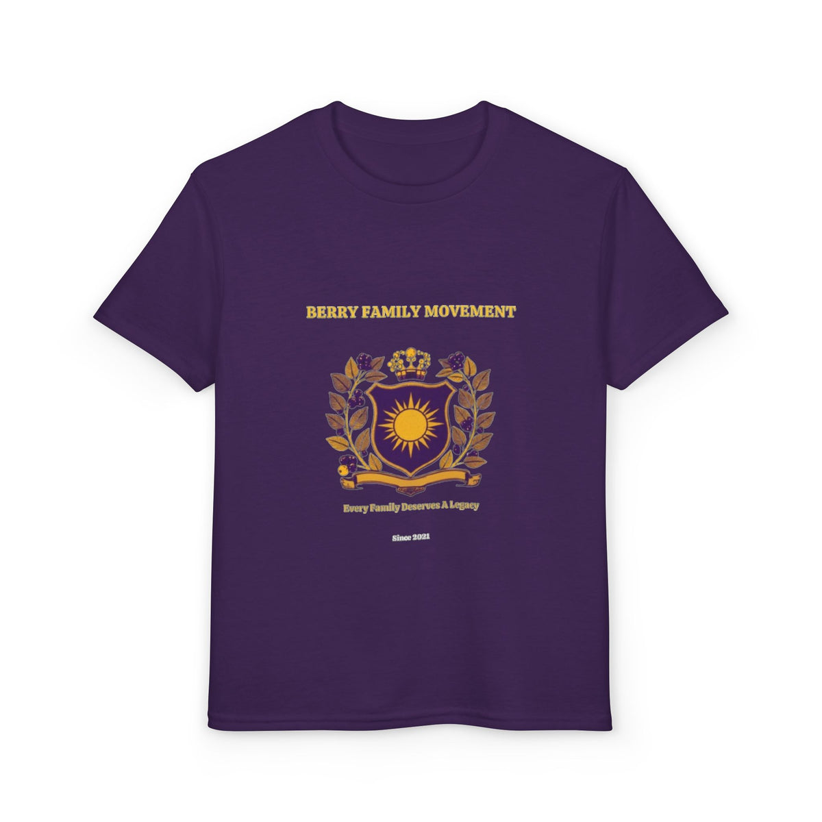 Youth Crest T‑Shirt — "Every Family Membership" Gold & Purple Emblem
