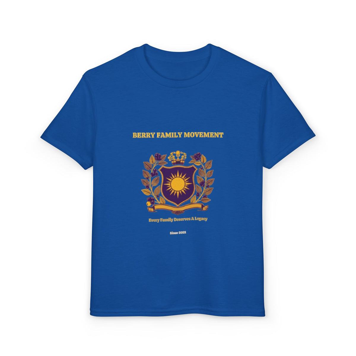 Youth Crest T‑Shirt — "Every Family Membership" Gold & Purple Emblem