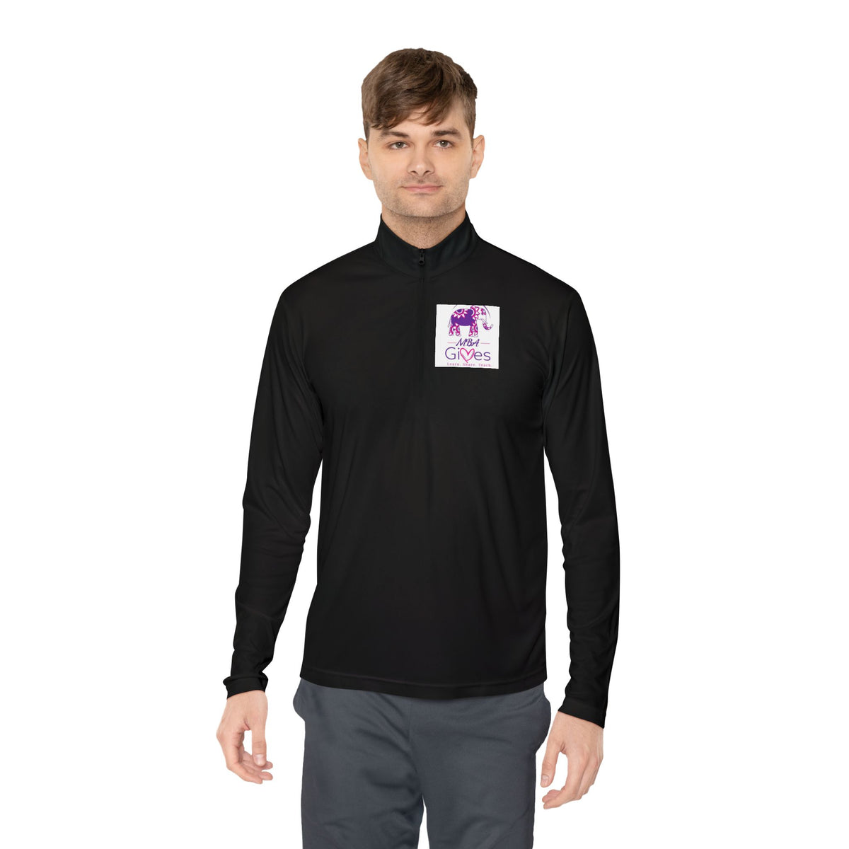 Quarter-Zip Pullover — Lavender Cat "Gives" Graphic