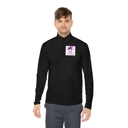 Quarter-Zip Pullover — Lavender Cat "Gives" Graphic