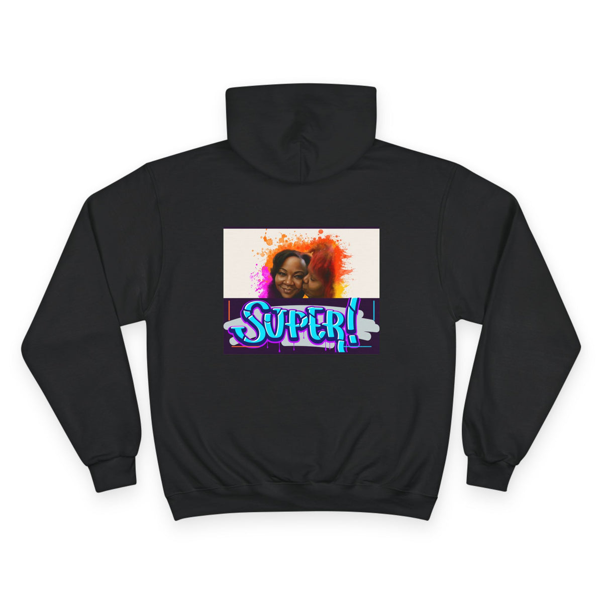 Champion Hoodie — 'Super!' Colorful Portrait Graphic Hoodie