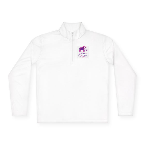 Quarter-Zip Pullover — Lavender Cat "Gives" Graphic