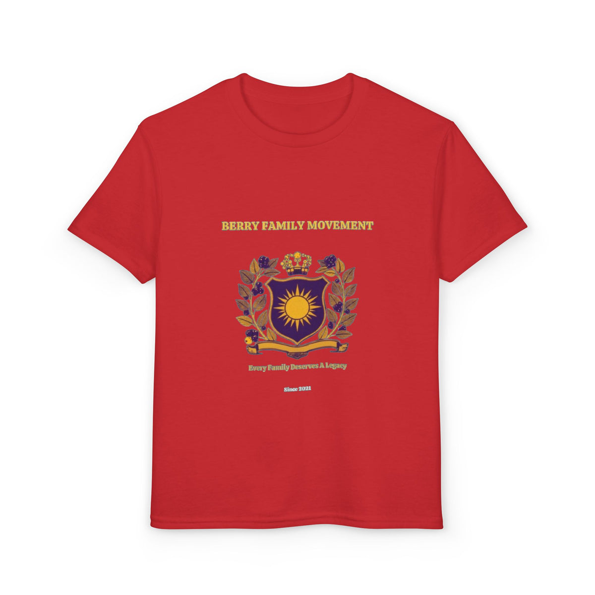 Youth Crest T‑Shirt — "Every Family Membership" Gold & Purple Emblem