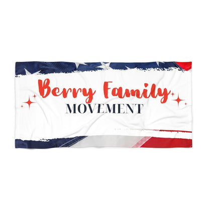 Beach Towel - "Berry Family Movement" Patriotic Red White Blue Beach Towel