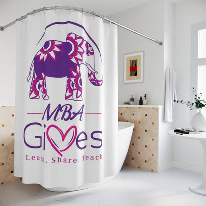Elephant 'MBA Gives' Shower Curtain — Floral Heart Logo, Learn.Share.Teach. Bathroom Decor