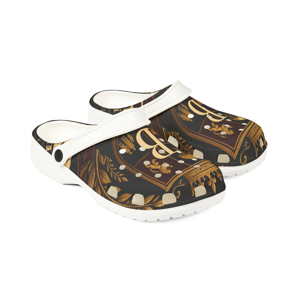 Monogram 'B' Baroque Print EVA Clogs — Brown Floral Slip-On Shoes