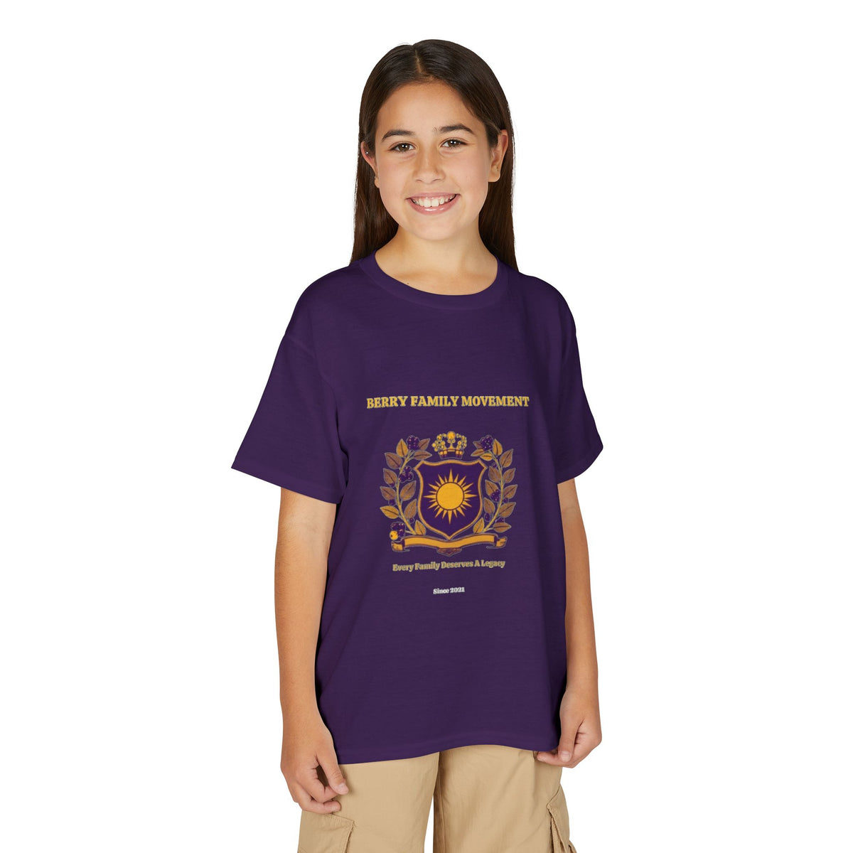 Youth Crest T‑Shirt — "Every Family Membership" Gold & Purple Emblem