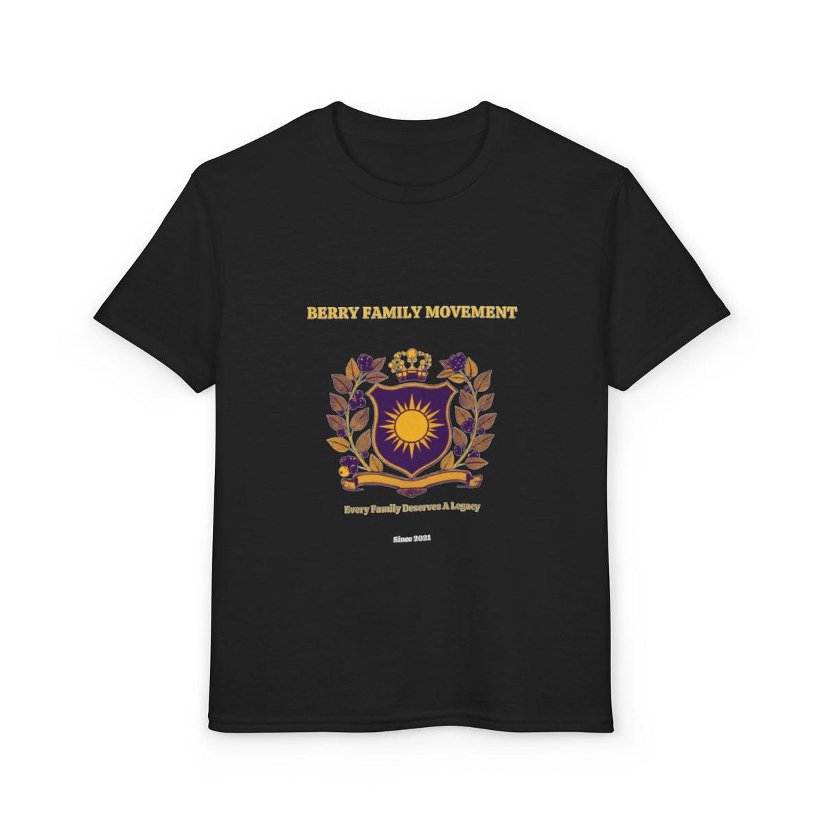Youth Crest T‑Shirt — "Every Family Membership" Gold & Purple Emblem