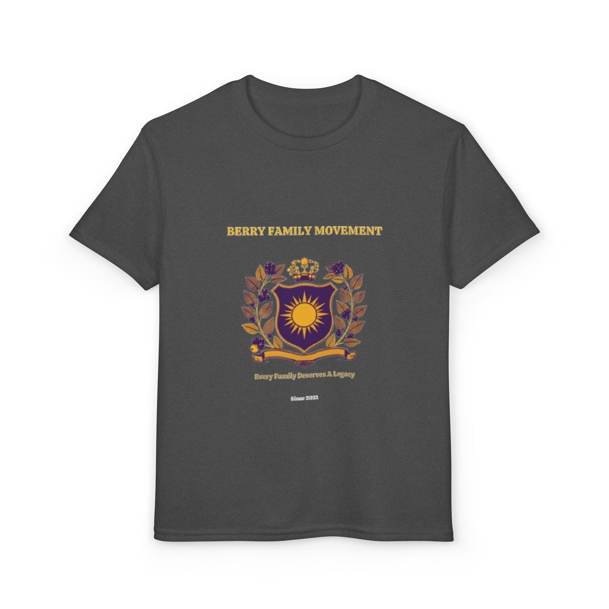 Youth Crest T‑Shirt — "Every Family Membership" Gold & Purple Emblem