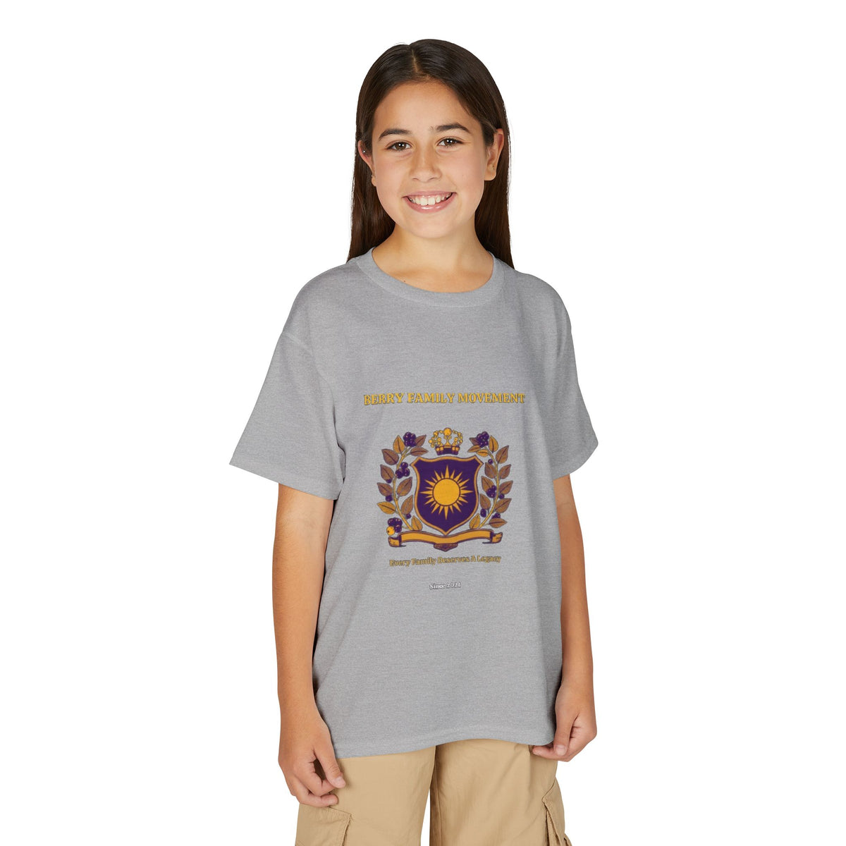 Youth Crest T‑Shirt — "Every Family Membership" Gold & Purple Emblem