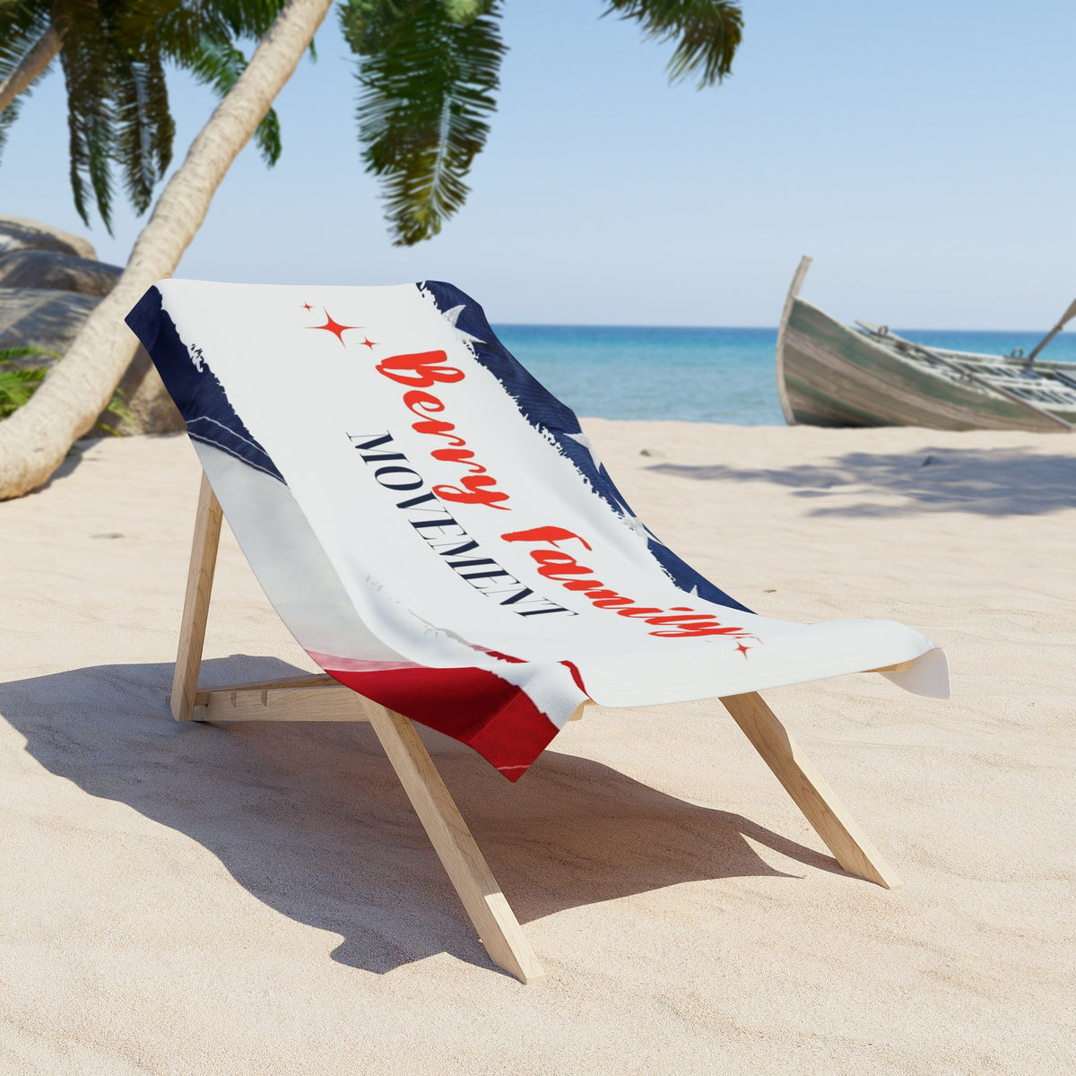 Beach Towel - "Berry Family Movement" Patriotic Red White Blue Beach Towel