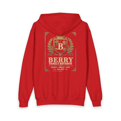Berry Crest Youth Zip Hoodie — Gold Laurel Logo Jacket