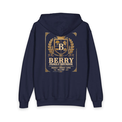 Berry Crest Youth Zip Hoodie — Gold Laurel Logo Jacket