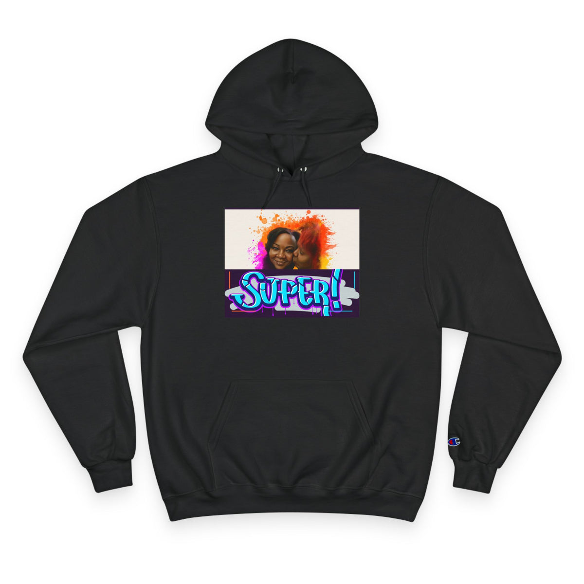 Champion Hoodie — 'Super!' Colorful Portrait Graphic Hoodie