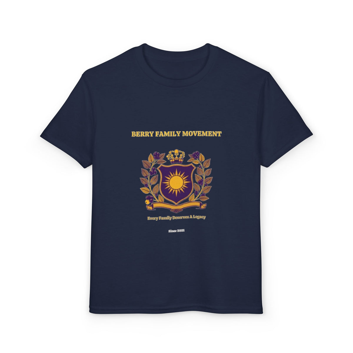 Youth Crest T‑Shirt — "Every Family Membership" Gold & Purple Emblem