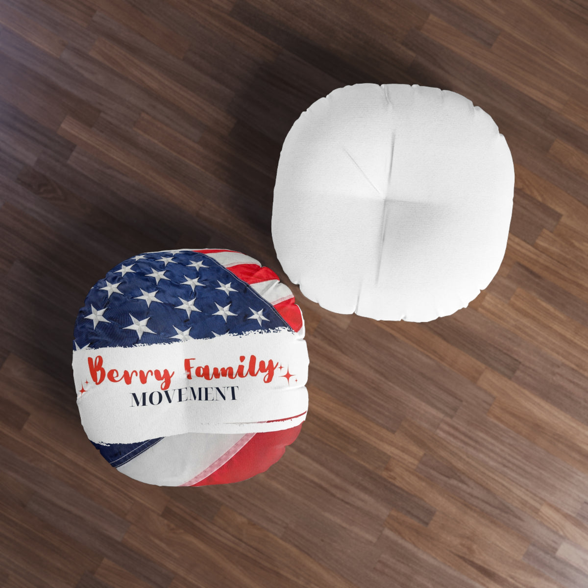 Round Tufted Floor Pillow — "Berry Family Movement" Patriotic American Flag Accent