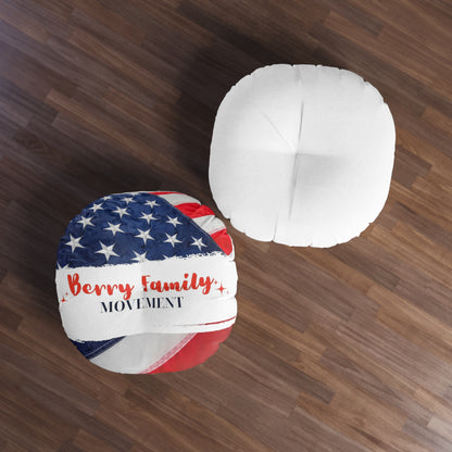 Round Tufted Floor Pillow — "Berry Family Movement" Patriotic American Flag Accent