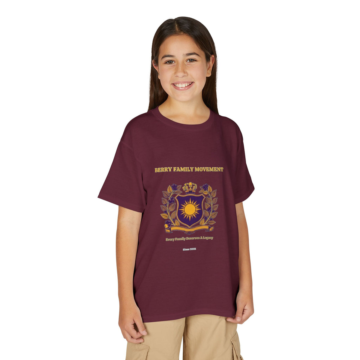 Youth Crest T‑Shirt — "Every Family Membership" Gold & Purple Emblem