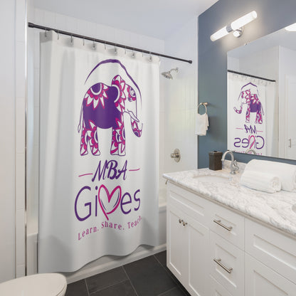 Elephant 'MBA Gives' Shower Curtain — Floral Heart Logo, Learn.Share.Teach. Bathroom Decor
