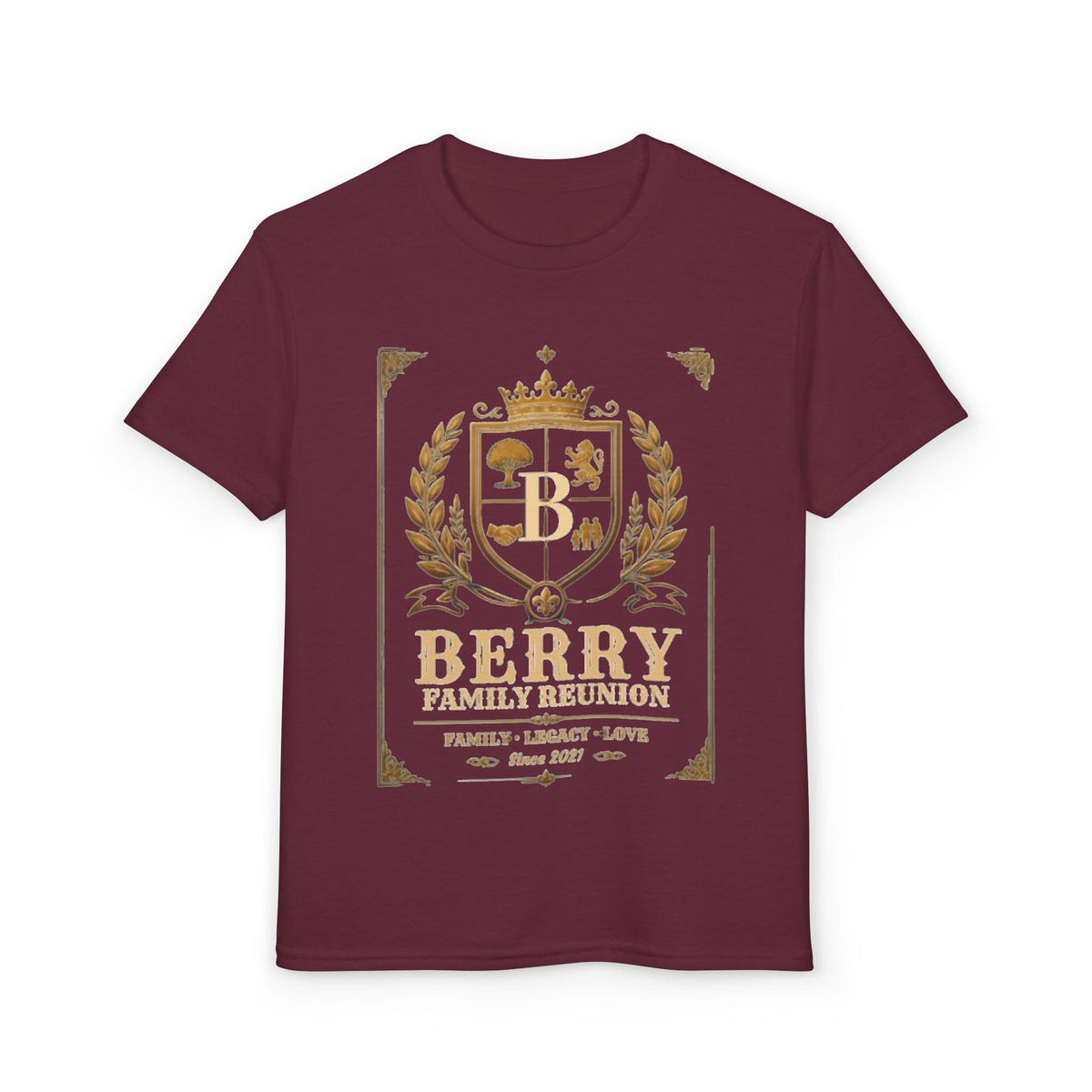 Youth Crest T-Shirt — "Berry" Vintage Family Coat of Arms Design
