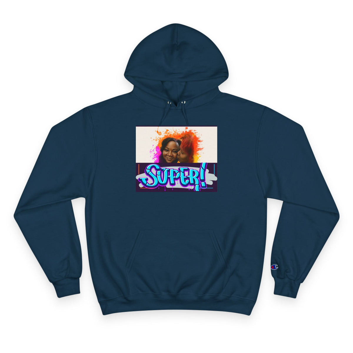 Champion Hoodie — 'Super!' Colorful Portrait Graphic Hoodie