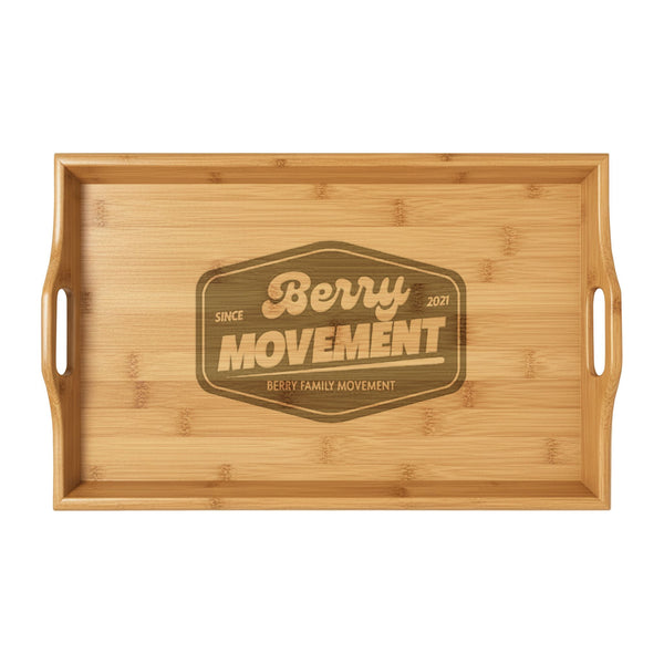 Engraved Bamboo Serving Tray — 'Berry Movement' Rustic Family Serving Tray