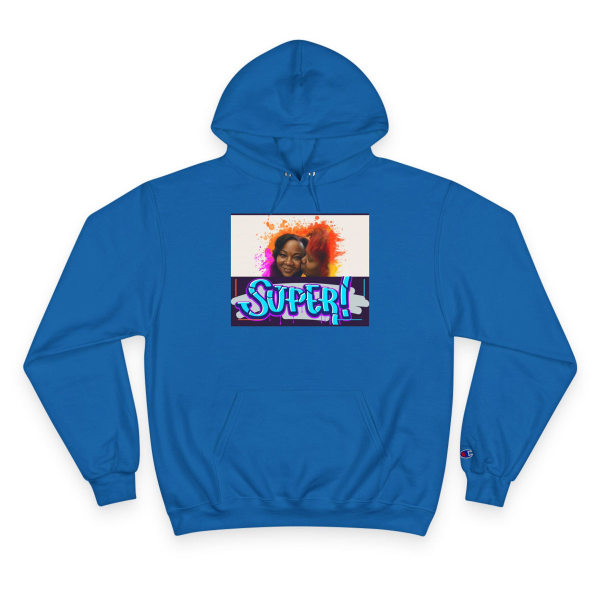 Champion Hoodie — 'Super!' Colorful Portrait Graphic Hoodie