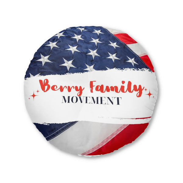 Round Tufted Floor Pillow — "Berry Family Movement" Patriotic American Flag Accent