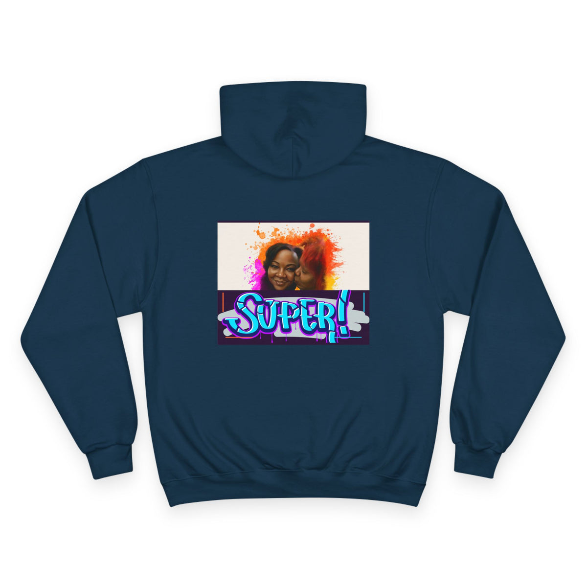 Champion Hoodie — 'Super!' Colorful Portrait Graphic Hoodie