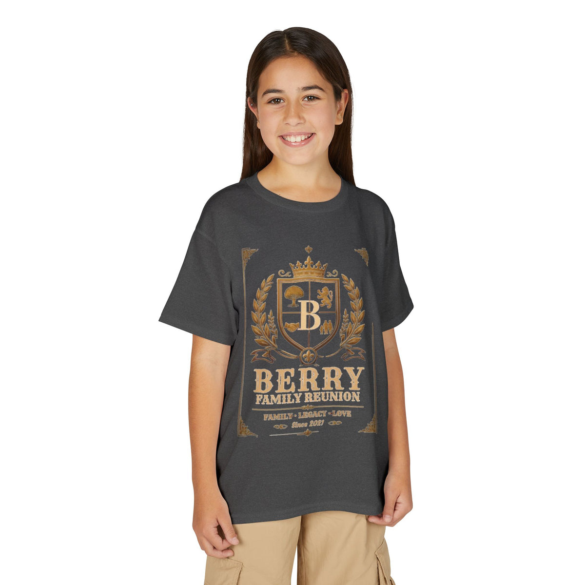 Youth Crest T-Shirt — "Berry" Vintage Family Coat of Arms Design