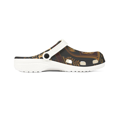 Monogram 'B' Baroque Print EVA Clogs — Brown Floral Slip-On Shoes