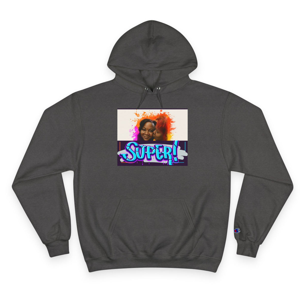Champion Hoodie — 'Super!' Colorful Portrait Graphic Hoodie