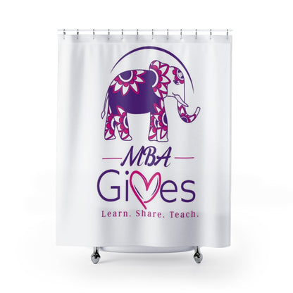 Elephant 'MBA Gives' Shower Curtain — Floral Heart Logo, Learn.Share.Teach. Bathroom Decor