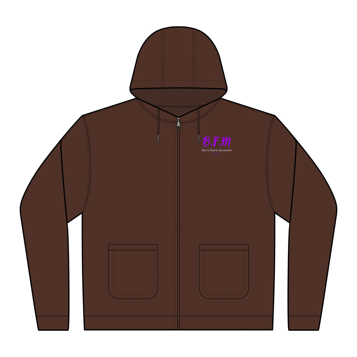 Canvas Hooded Jacket — Brown Zip Hoodie with Subtle 'B.F.M' Chest Graphic
