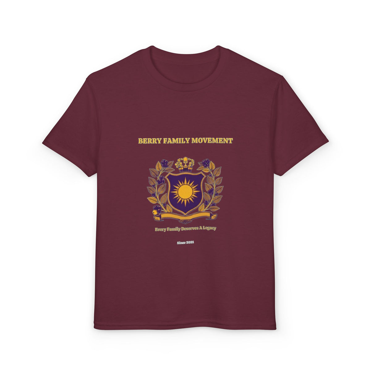 Youth Crest T‑Shirt — "Every Family Membership" Gold & Purple Emblem